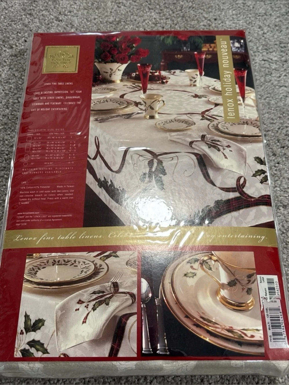 Lenox Christmas For the Holidays Tablecloth Holiday Nouveau Oblong 60x120” NEW